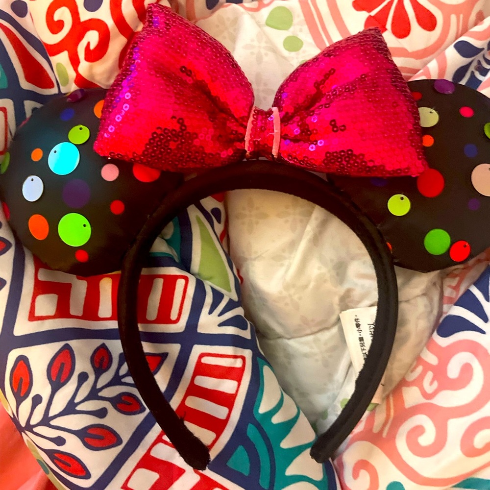 Black and Pink Rainbow Polka Dot Ears